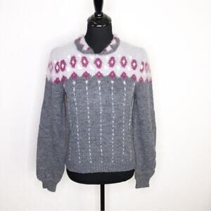 Vintage Mark Cross England gray purple white wool collared sweater